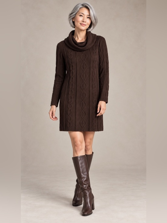 Cynthia Rowley Sweaters - Cynthia Rowley Size L Brown Merino Wool Blend Cable Knit Sweater Dress